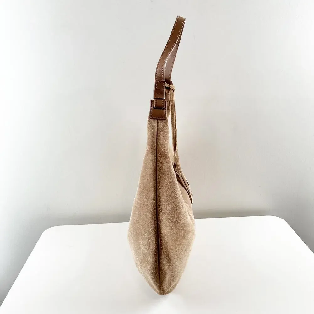 Genicci Leather Suede Shoulder Hobo Bag Purse Camel Tan Brown - Picture 4 of 10
